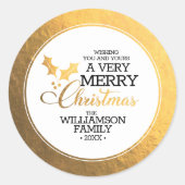 Goud Folie Hulst Kerstmis Ronde Sticker (Voorkant)