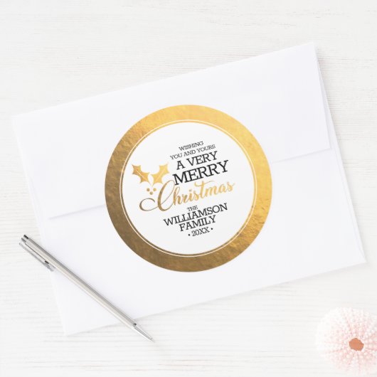 Goud Folie Hulst Kerstmis Ronde Sticker (Envelop)