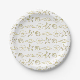 Goud Folie Look Zee Schelpen Chic Strand Elegant W Papieren Bordje