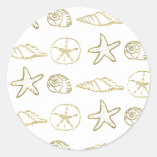 Goud Folie Look Zee Schelpen Chic Strand Elegant W Ronde Sticker