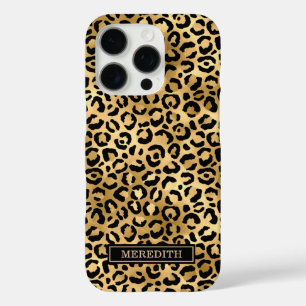 Goud Folie Luipaardprint Monogram iPhone 16 Pro Hoesje