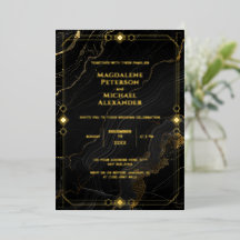 Goud Folie Luxe Zwarte Marmeren Art Deco Bruiloft