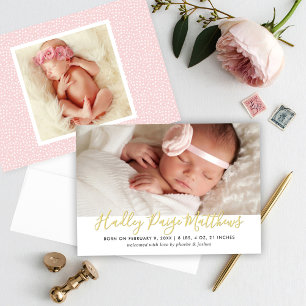 Goud Folie Modern Schrift Foto Geboorteaankondigin Uitnodiging