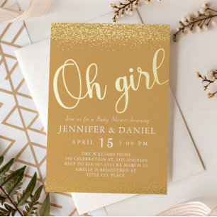 Goud Folie Oh Girl Glam Confetti Schrift Uitnodiging