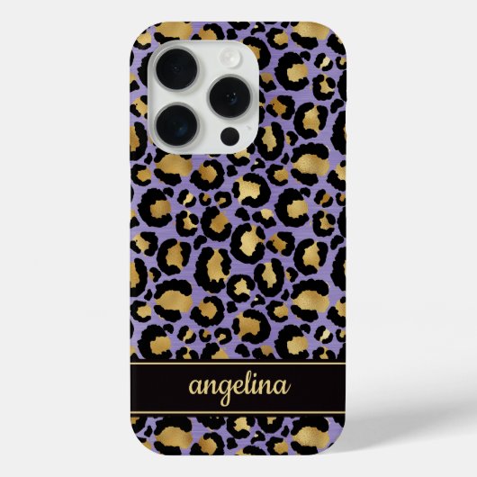 Goud Folie Op Paarse Luipaardprint Monogram Case-Mate iPhone Case (Achterkant)
