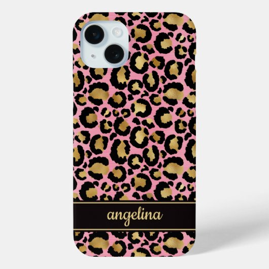Goud Folie Op Roze Luipaardprint Monogram Case-Mate iPhone Case (Achterkant)