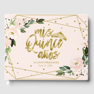 Goud Folie Roze Roze Bloemachtig Quinceanera Gastb Gastenboek