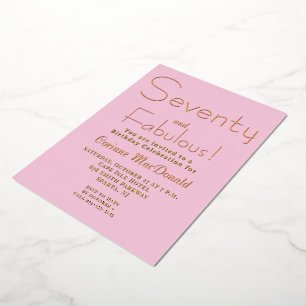 Goud Folie Roze Zeventig & Fabulous 70ste Verjaard Uitnodiging
