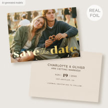 Goud Folie Save the Date Huwelijk Modern Foto Crèm