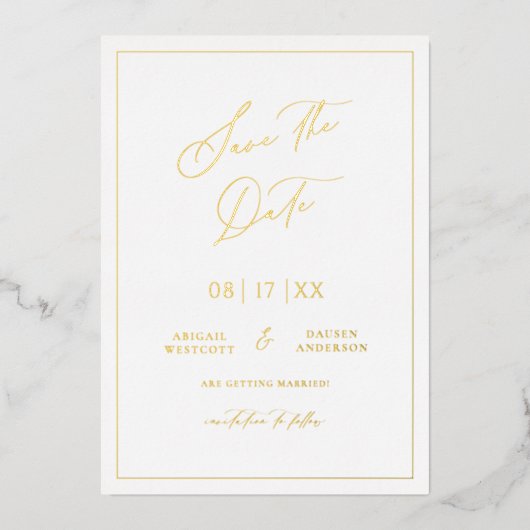 Goud Folie Save the Date Moderne Uitnodigingskaart Uitnodiging (Voorkant)
