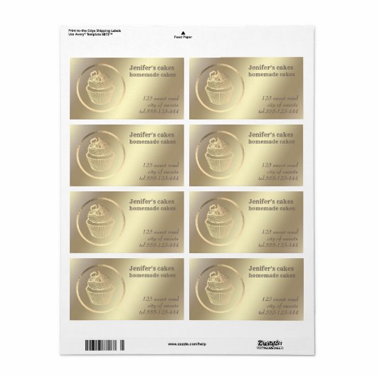 Goud folie Thuisgebakken cupcakes en traktaties Etiket (Full Sheet)