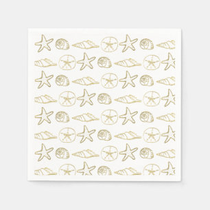 Goud Folie Uitzicht Zee Schelpen Chic Strand Elega Servet