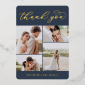 Goud Folie Vier Foto Huwelijk Bedankkaart Folie Uitnodiging (Voorkant)