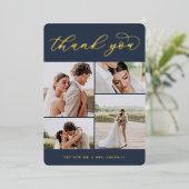 Goud Folie Vier Foto Huwelijk Bedankkaart Folie Uitnodiging (Staand Voorkant)
