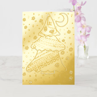 Goud Folie Whimsical Kerstboom Gevouwen Vakantie Wenskaart