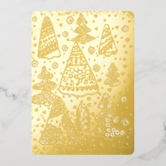 Goud Folie Whimsicale Kerstbomen Vakantiegroet Feestdagenkaart