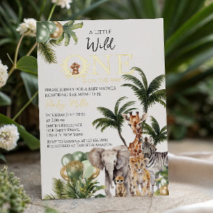 Goud Folie Wild One Safari Dieren Tropisch Groen Uitnodiging