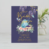 Goud Folie Wisteria THEE PARTY BRUILOFT QR Code Folie Uitnodiging (Staand Voorkant)