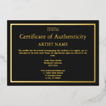 Goud Folie Zwart Certificaat van Echtheid Kunst