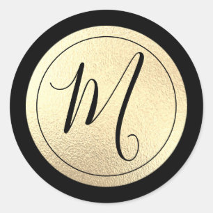 Goud Folie Zwarte Monogram Ronde Sticker