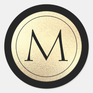 Goud Folie Zwarte Monogram Ronde Sticker