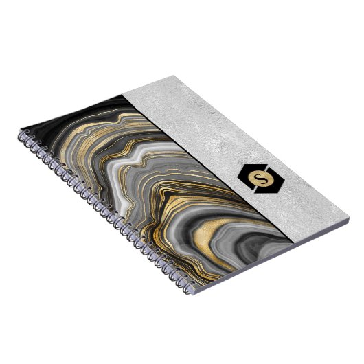 Goud Geaderd Agaat Patroon en Geweven Zilver Notitieboek (Rechterzijde)