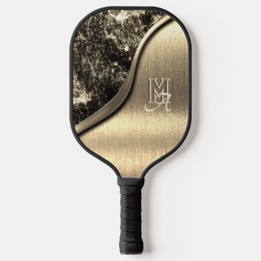 Goud Geborsteld Metaal en Metaalsteen Monogrammed Pickleball Paddle (Voorkant)