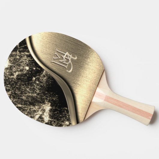 Goud Geborsteld Metaal en Metaalsteen Monogrammed Tafeltennisbatje (Zijkant)