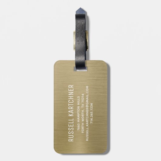 Goud geborsteld metaal modern monogram bagagelabel (Achterkant verticaal)