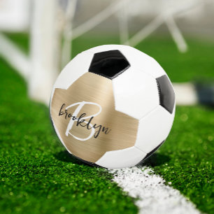 Goud geborsteld metaal zwart wit schrift monogram  voetbal