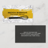 Goud geborsteld | Witte marmer Whisk Visitekaartje (Voorkant / Achterkant)