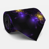 Goud gecentreerd Paarse fractal bloem Stropdas (Opgerold)