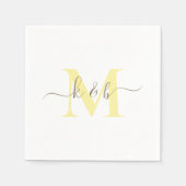 Goud & Geel Monogram Swash Script Witte Cocktail Servet (Voorkant)