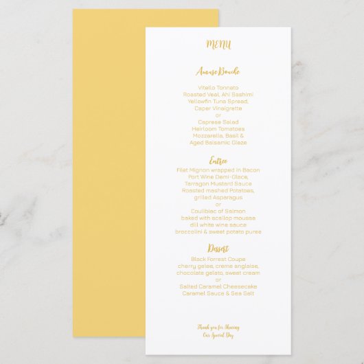 Goud Geel Trouwen Menu (Voorkant / Achterkant)