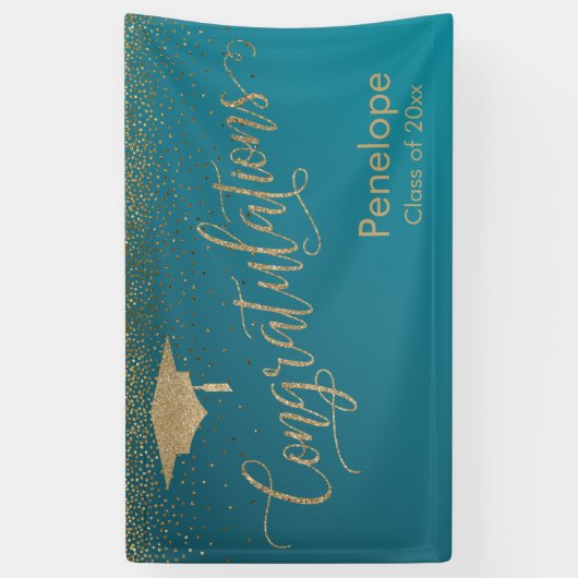 Goud Gefeliciteerd Afstuderen Ombre Blauwgroen Spandoek (Verticaal)