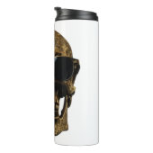 Goud gegraveerd metallic 3D schedel met zonnebril Thermosbeker (Geroteerd rechts)