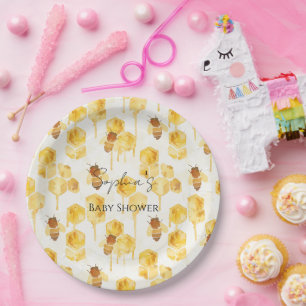 Goud Gele Honingbijen Baby Shower Papieren Bordje