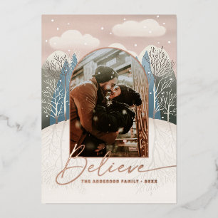 Goud gelooft in kerst Woodland Photo Folie Feestdagenkaart