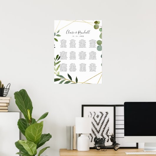 Goud Geometrisch Eucalyptus Weddenschap Schema Poster (Thuiskantoor)