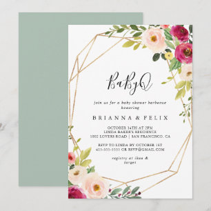 Goud Geometrisch groen BabyQ Baby shower Barbecue Kaart