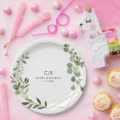 Goud Geometrisch Groen Eucalyptus Bruiloft Papieren Bordje (Feest)