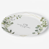 Goud Geometrisch Groen Eucalyptus Bruiloft Papieren Bordje (Gekanteld)