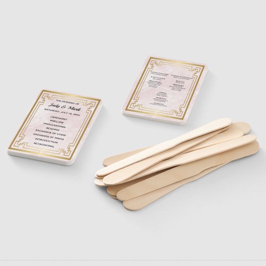 Goud Geometrisch Lijst Roze Marmeren Trouwprogramm Handwaaier (Niet-gemonteerd)