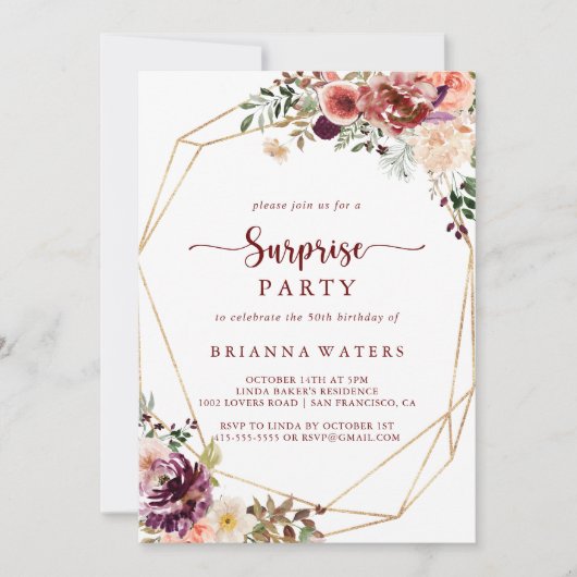 Goud Geometrisch Rustiek Zomer Bloemen Verrassings Kaart (Voorkant)