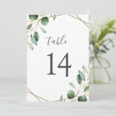 Goud geometrische Eucalyptus Greenery Table Number (Staand voorkant)