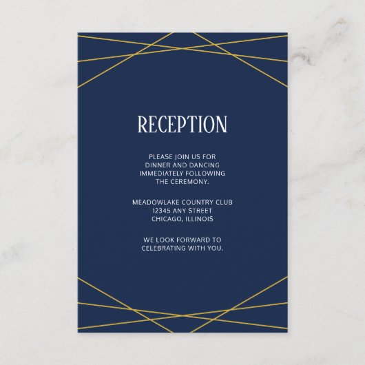 Goud Geometrische Marine Blauw | Monogram bruiloft Informatiekaartje (Voorkant)