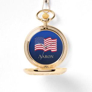 Goud Gepersonaliseerd Amerikaans Flag Pocket Watch Horloge