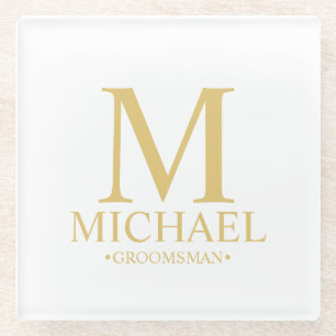 Goud Gepersonaliseerd Monogram en Naam Groomsman Glazen Onderzetter
