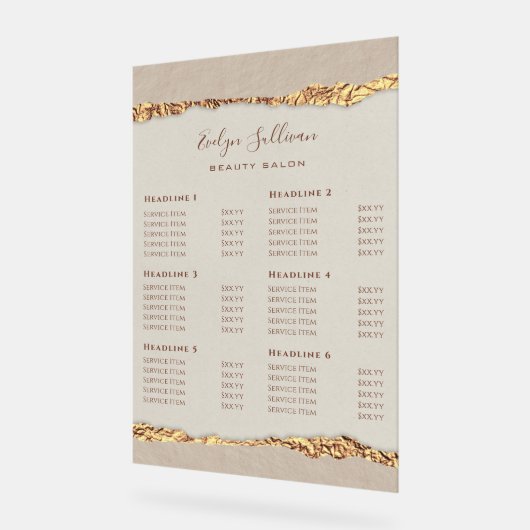 Goud geript papier prijslijst acryl bord (Hoek)