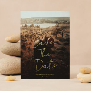 Goud geschreven eigen namen Foto opslaan Datum Folie Uitnodiging